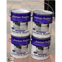 BOX OF FOUR 1 GAL CANS OF CONCRETE STAIN. GREY.