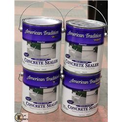 BOX OF FOUR 1 GAL CANS OF CONCRETE STAIN. GREY.
