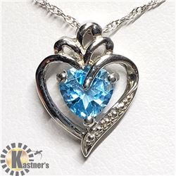 30) SILVER SIMULATED AQUAMARINE 20" NECKLACE