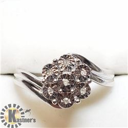 28) SILVER 7 DIAMOND  RING, SIZE 7