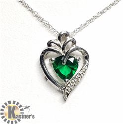 20) SILVER SLMULATED EMERALD 20" NECKLACE