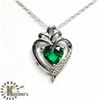 Image 1 : 20) SILVER SLMULATED EMERALD 20" NECKLACE
