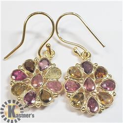 38) SILVER TOURMALINE SILVER GOLD PLATED EARRINGS