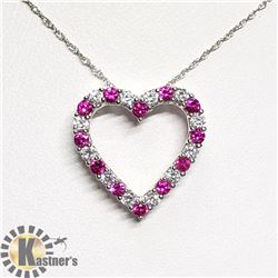 50) SILVER CREATED PINK SAPPHIRE 20" NECKLACE