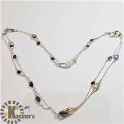 21) SILVER GENUINE GEMSTONE 32" NECKLACE