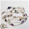 Image 2 : 21) SILVER GENUINE GEMSTONE 32" NECKLACE