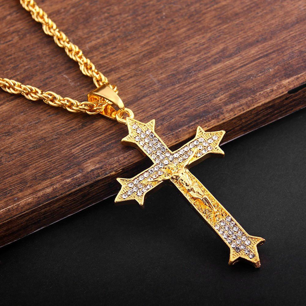 Jesus on cross necklace gold Clearance