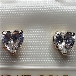 9K YELLOW GOLD CUBIC ZIRCONIA HEART EARRINGS