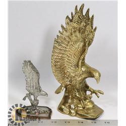 LOT OF 2 EAGLE STATUES ONE BRASS ONE ON GEODE BASE