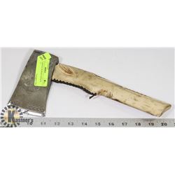 HAND CARVED, BURNED DESIGN HATCHET