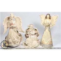 LOT OF 3 ANGELS:  1W FLOWERS, 1 W/ LION, 1 W/ DOVE