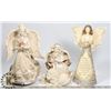 Image 1 : LOT OF 3 ANGELS:  1W FLOWERS, 1 W/ LION, 1 W/ DOVE