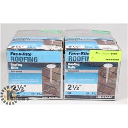 TWO 5LB BOXES OF 2-1/2" ROOFING NAILS
