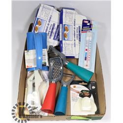 FLAT OF KITCHEN GADGETS INCLUDING POTATO BAKER,