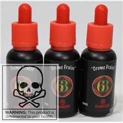 3 BOTTLES OF CREME FRAISE 0MG NICOTINE PER 30 ML