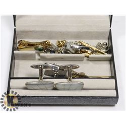BOX OF VINTAGE CUFFLINKS,  TIE CLIPS & TIE PINS