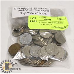 NICKELS- CANADIAN INCLUDING TOMBAC'S- $5 VALUE