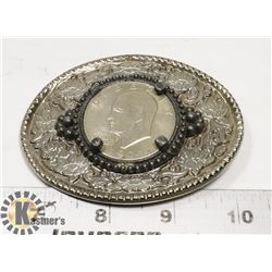 SILVER BELT BUCKLE WITH A 1971 U.S. SILVER DOLLAR