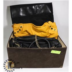 BROWN STORAGE BOX W/2 LARGE LEATHER