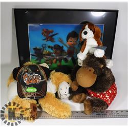 BOX W/NEW ITEMS INCL. 2 DOGS & 1 APE