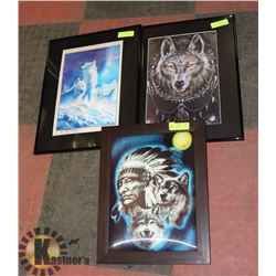 SET OF THREE 3D PICTURES - ONE WITH CHIEF