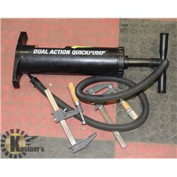 COLEMAN TIRE PUMP AND 2 WOOD CLAMPS