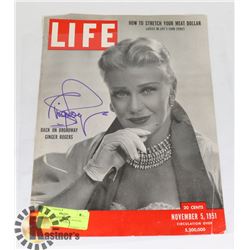 AUTOGRAPHED GINGER ROGERS LIFE MAGAZINE COVER