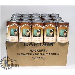 CASE OF 50 CANS OF CAPTAIN MACKEREL