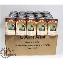 CASE OF 50 CANS OF CAPTAIN MACKEREL