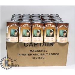 CASE OF 50 CANS OF CAPTAIN MACKEREL