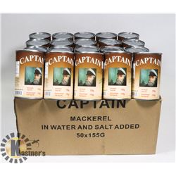 CASE OF 50 CANS OF CAPTAIN MACKEREL