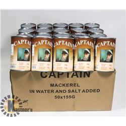 CASE OF 50 CANS OF CAPTAIN MACKEREL