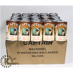 CASE OF 50 CANS OF CAPTAIN MACKEREL