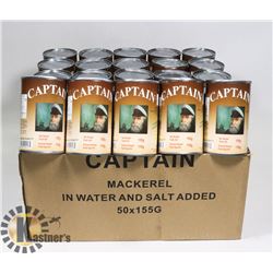 CASE OF 50 CANS OF CAPTAIN MACKEREL