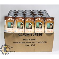 CASE OF 50 CANS OF CAPTAIN MACKEREL
