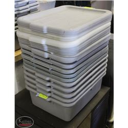 LOT OF 11 ASSORTED BUS BINS W/ LIDS-AS IS