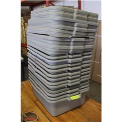 LOT OF 11 ASSORTED BUS BINS W/ LIDS-AS IS