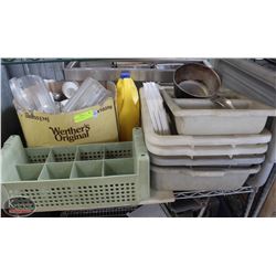 SHELF CONTENTS INCLUDING: BOX OF COFFEE MUGS &