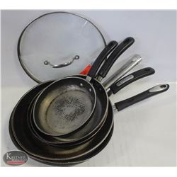BAILIFF SEIZURE GROUP OF 5 FRYING PANS W/ LID