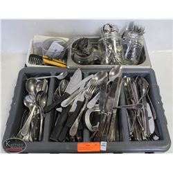BAILIFF SEIZURE TRAY W/ ASSORTED CUTLERY &