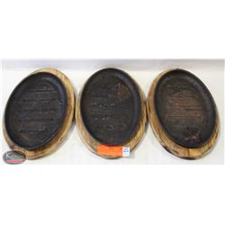 BAILIFF SEIZURE 3 CAST IRON OVAL PLATES 10" X 6"