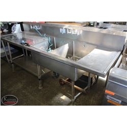 LARGE STAINLESS STEEL 2-WELL SINK W/ FAUCET & 2