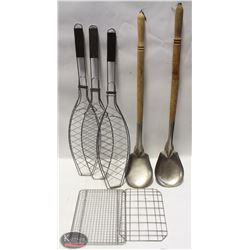 BAILIFF SEIZURE PAIL W/ 3 FISH ROASTING CAGES &