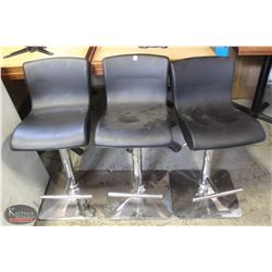 LOT OF 3 ADJUSTABLE HEIGHT LEATERETTE BAR CHAIRS