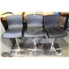 Image 1 : LOT OF 3 ADJUSTABLE HEIGHT LEATERETTE BAR CHAIRS