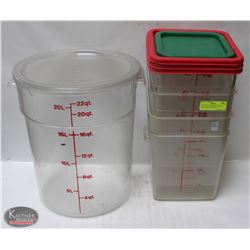 FOUR 8 QT INGREDIENT BINS W/ LIDS & 22QT CIRCULAR