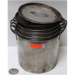 BAILIFF SEIZURE GROUP OF 5 S/S STOCKPOTS W/ 2 LIDS