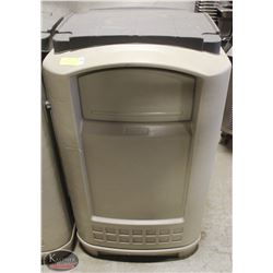 BEIGE RUBBERMAID COMMERCIAL RECTANGULAR TRASH CAN