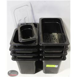 10 ASSORTED PLASTIC FOOD INSERTS WITH LID & DRIP