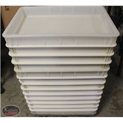 LOT OF 13 DOUGH BINS W/ DOLLY 16" X 24" X 2-3/4"